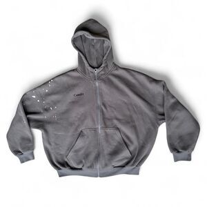 Comfrt Grey zip up hoodie with white splatter M Medium